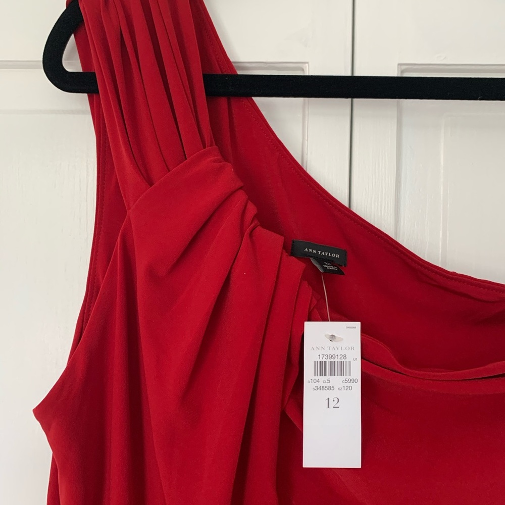 Ann Taylor full length one shoulder ruby red gown